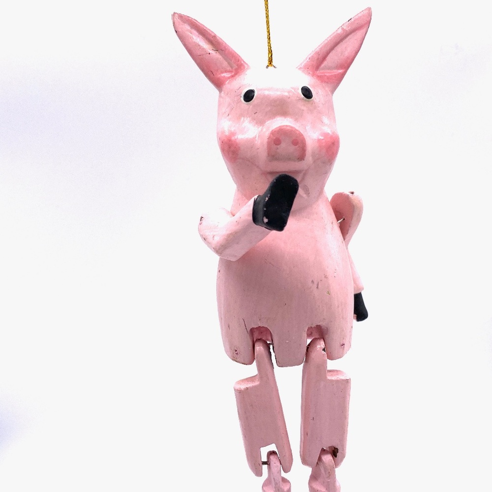 Hand Carved and Painted Pink Pig Ornament